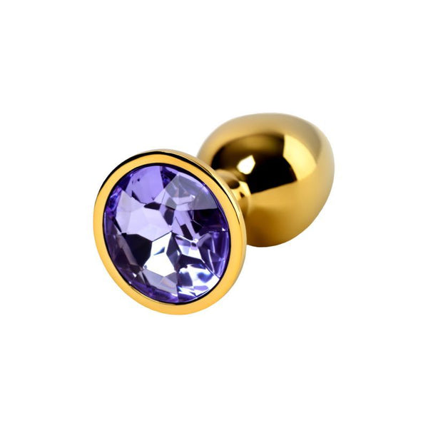 Gold Metal Anal Plug W Amethyst Crystal Small Non Vibrating Butt Plugs