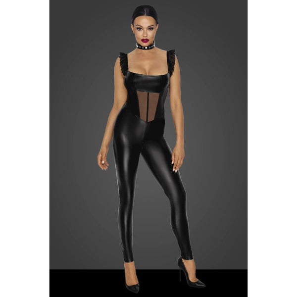Power Wetlook Overall With Tulle Panel Black Other Erotic Clothing