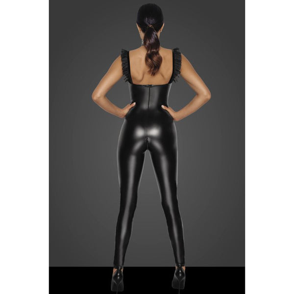 Power Wetlook Overall With Tulle Panel Black Other Erotic Clothing