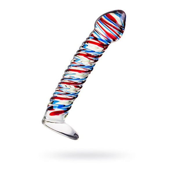 Sexus Glass Dildo Stripes W Base Blue/Red 16Cm Glass Dildos