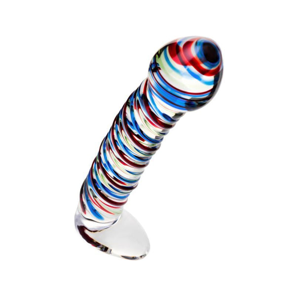 Sexus Glass Dildo Stripes W Base Blue/Red 16Cm Glass Dildos