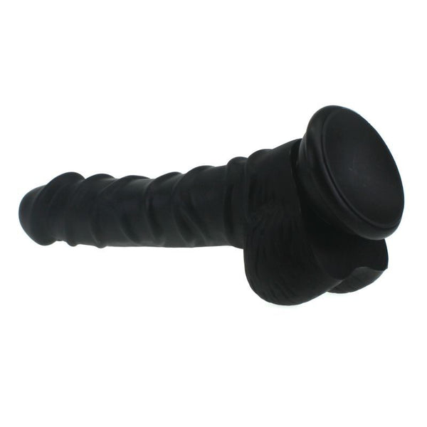 Realistic Dildo Ridged Shaft W Balls Black Realistic Dildos