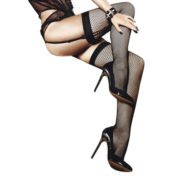 Fishnet Thigh High W Back Seam Stockings
