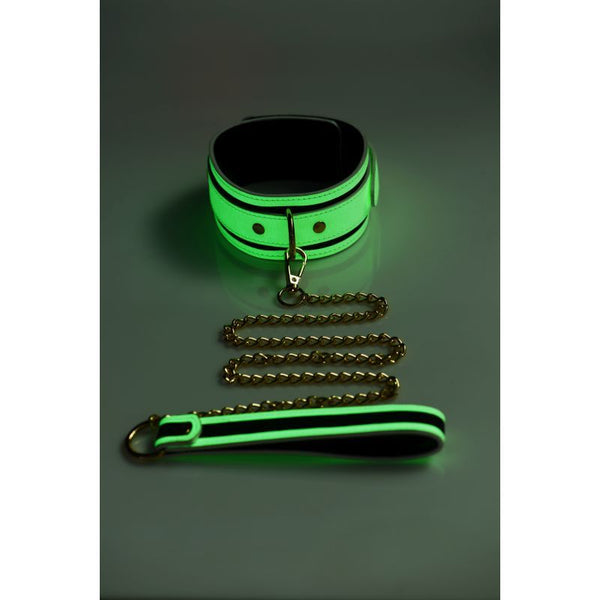 Kink In The Dark Glowing Collar And Lead Fluro Green Restraint Kits & Sets