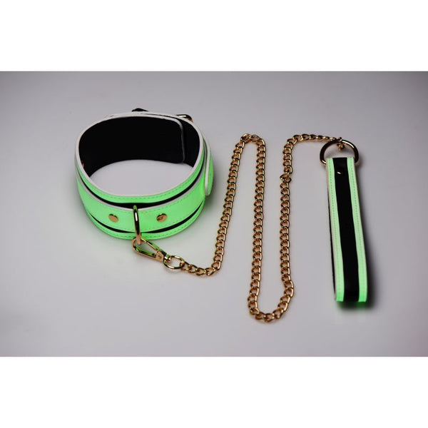 Kink In The Dark Glowing Collar And Lead Fluro Green Restraint Kits & Sets