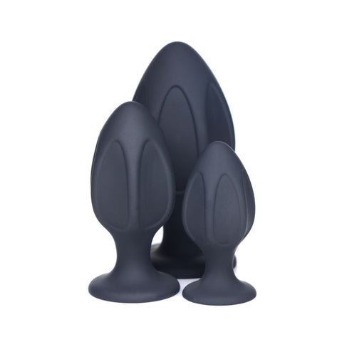 Triple Juicers Silicone Anal Plug Set Black Non Vibrating Butt Plugs