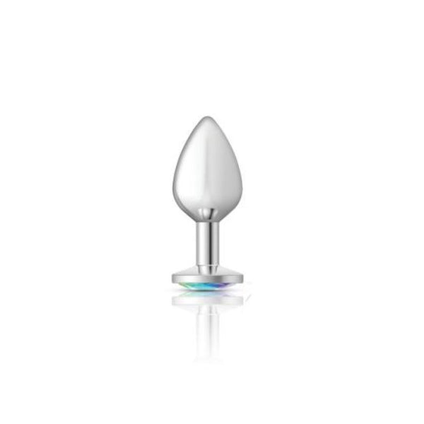 Cheeky Charms Silver Round Butt Plug W Clear Iridescent Jewel Medium Non Vibrating Butt Plugs