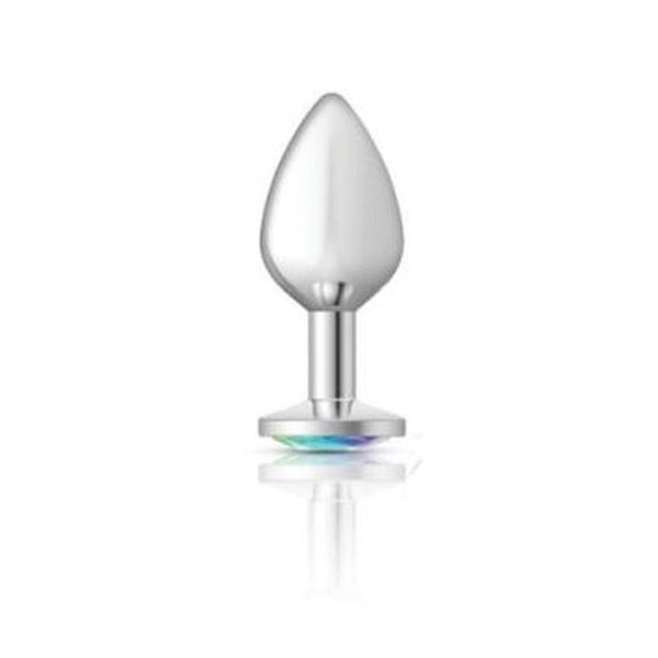 Cheeky Charms Silver Round Butt Plug W Clear Iridescent Jewel Large Non Vibrating Butt Plugs