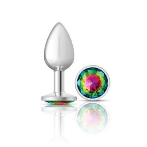 Cheeky Charms Silver Round Butt Plug With Rainbow Jewel Small Non Vibrating Butt Plugs
