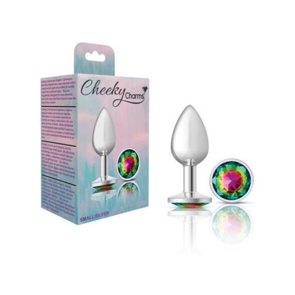 Cheeky Charms Silver Round Butt Plug With Rainbow Jewel Small Non Vibrating Butt Plugs