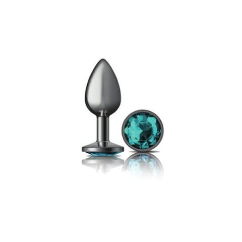 Cheeky Charms Gunmetal Round Butt Plug W Teal Jewel Small Non Vibrating Butt Plugs