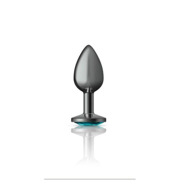 Cheeky Charms Gunmetal Round Butt Plug W Teal Jewel Small Non Vibrating Butt Plugs