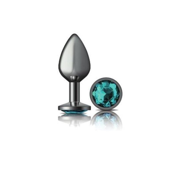 Cheeky Charms Gunmetal Round Butt Plug With Teal Jewel Medium Non Vibrating Butt Plugs