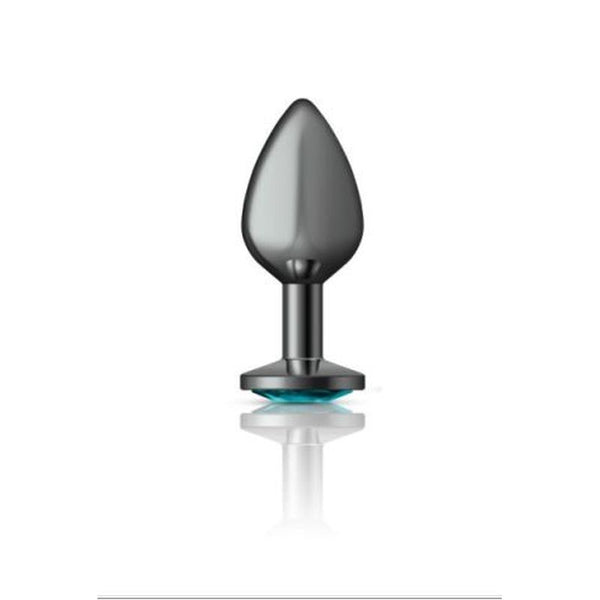 Cheeky Charms Gunmetal Round Butt Plug With Teal Jewel Medium Non Vibrating Butt Plugs