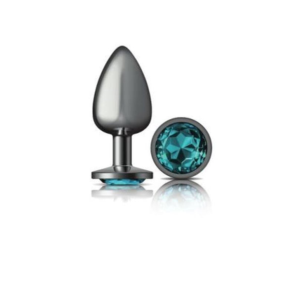 Cheeky Charms Gunmetal Round Butt Plug With Teal Jewel Large Non Vibrating Butt Plugs