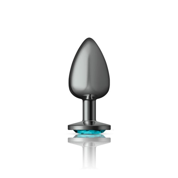 Cheeky Charms Gunmetal Round Butt Plug With Teal Jewel Large Non Vibrating Butt Plugs