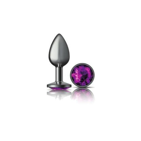 Cheeky Charms Gunmetal Round Butt Plug W Purple Jewel Small Non Vibrating Butt Plugs