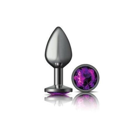 Cheeky Charms Gunmetal Round Butt Plug W Purple Jewel Medium Non Vibrating Butt Plugs