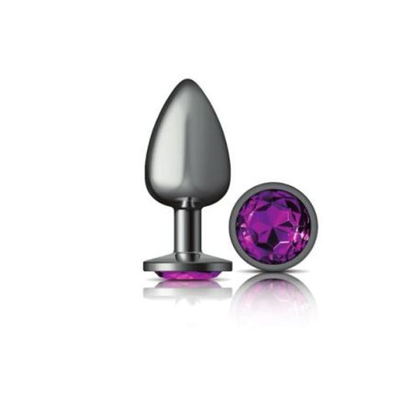 Cheeky Charms Gunmetal Round Butt Plug With Purple Jewel Large Non Vibrating Butt Plugs