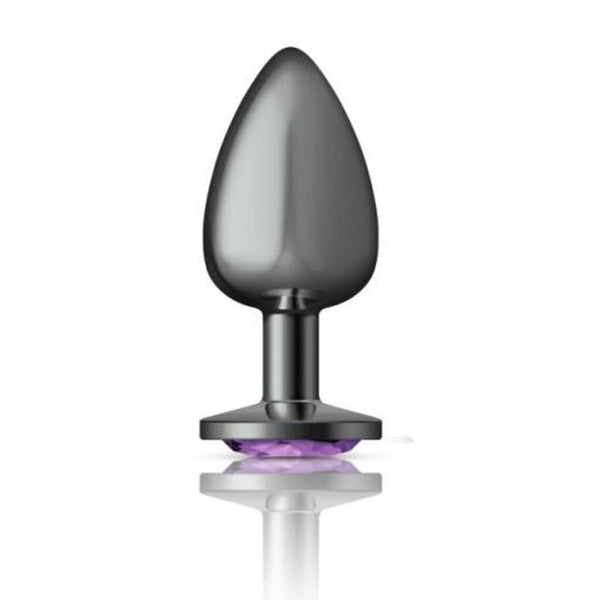 Cheeky Charms Gunmetal Round Butt Plug With Purple Jewel Large Non Vibrating Butt Plugs
