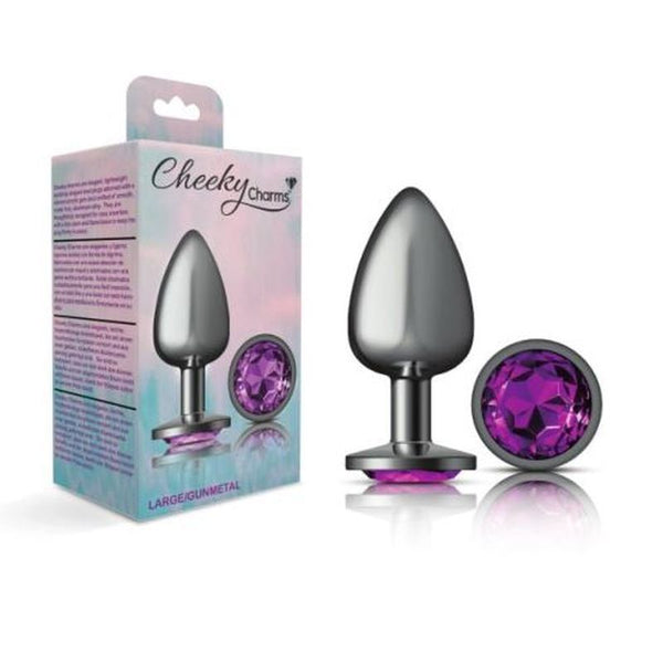 Cheeky Charms Gunmetal Round Butt Plug With Purple Jewel Large Non Vibrating Butt Plugs