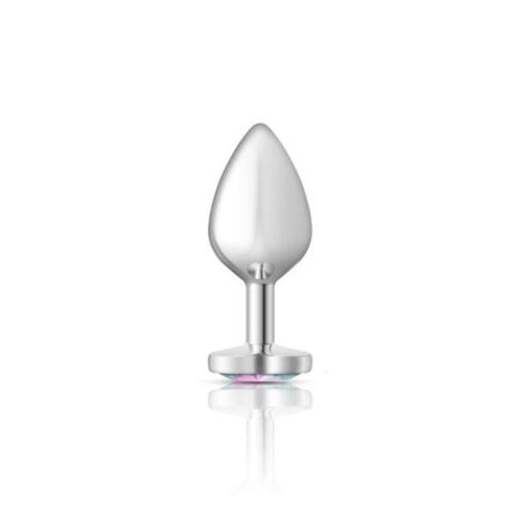 Cheeky Charms Silver Metal Butt Plug With Heart Clear Jewel Medium Non Vibrating Butt Plugs