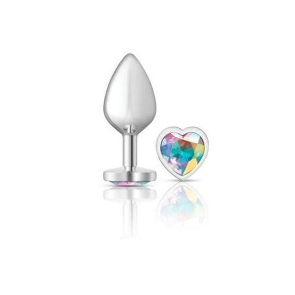 Cheeky Charms Silver Metal Butt Plug With Heart Clear Jewel Medium Non Vibrating Butt Plugs