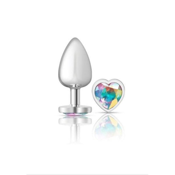 Cheeky Charms Silver Metal Butt Plug W Heart Clear Jewel Large Non Vibrating Butt Plugs