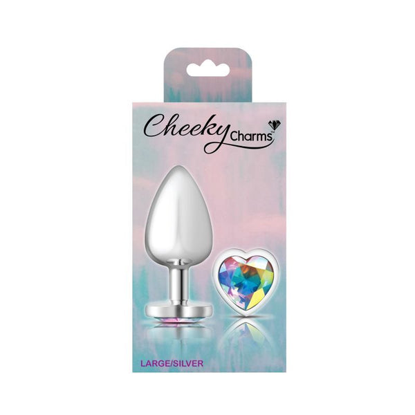 Cheeky Charms Silver Metal Butt Plug W Heart Clear Jewel Large Non Vibrating Butt Plugs