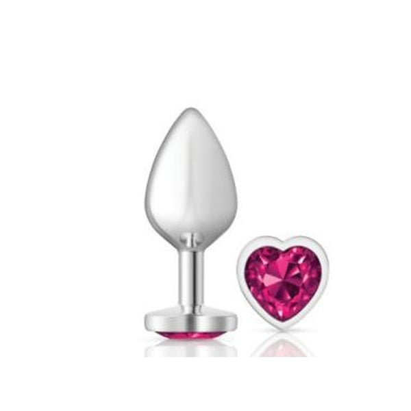 Cheeky Charms Silver Metal Butt Plug With Heart Pink Jewel Medium Non Vibrating Butt Plugs