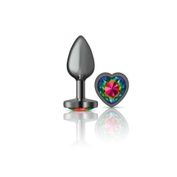 Cheeky Charms Gunmetal Butt Plug W Heart Rainbow Jewel Small Non Vibrating Butt Plugs