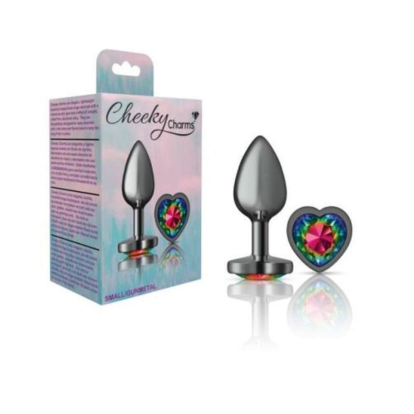 Cheeky Charms Gunmetal Butt Plug W Heart Rainbow Jewel Small Non Vibrating Butt Plugs
