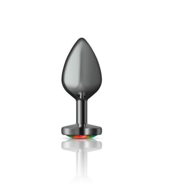 Cheeky Charms Gunmetal Butt Plug With Heart Rainbow Jewel Medium Non Vibrating Butt Plugs