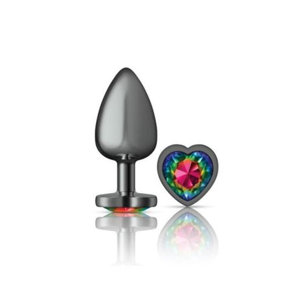 Cheeky Charms Gunmetal Butt Plug With Heart Rainbow Jewel Large Non Vibrating Butt Plugs