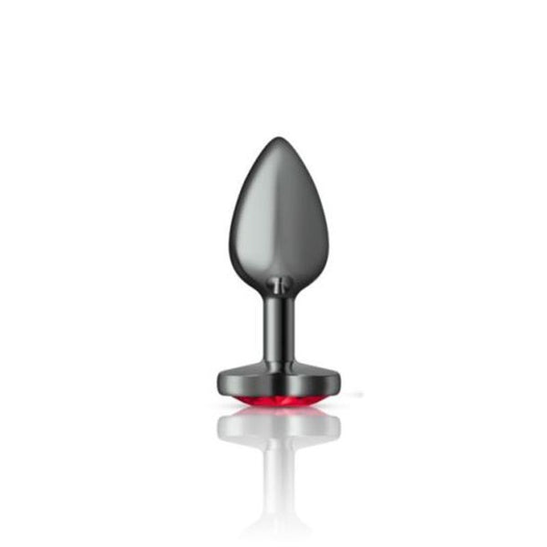 Cheeky Charms Gunmetal Butt Plug With Heart Red Jewel Small Non Vibrating Butt Plugs