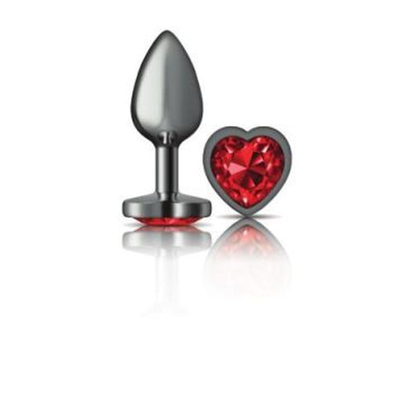 Cheeky Charms Gunmetal Butt Plug With Heart Red Jewel Small Non Vibrating Butt Plugs