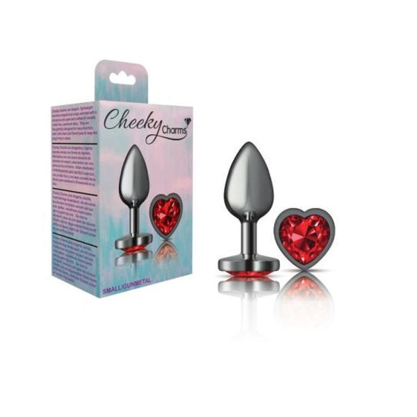 Cheeky Charms Gunmetal Butt Plug With Heart Red Jewel Small Non Vibrating Butt Plugs