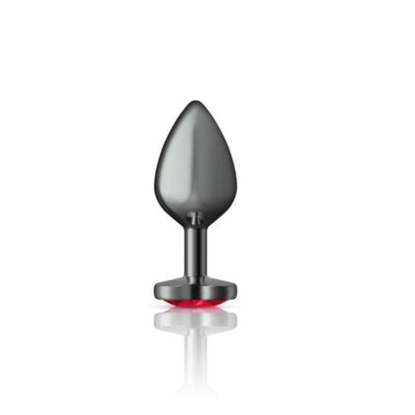 Cheeky Charms Gunmetal Butt Plug With Heart Red Jewel Medium Non Vibrating Butt Plugs