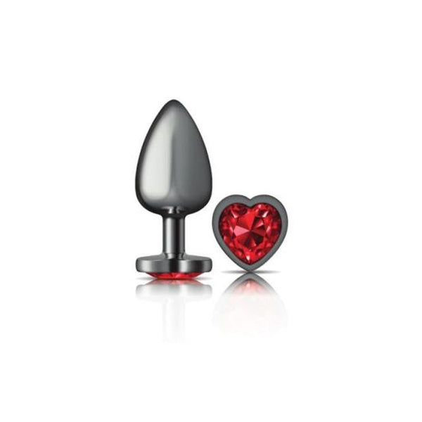 Cheeky Charms Gunmetal Butt Plug With Heart Red Jewel Large Non Vibrating Butt Plugs