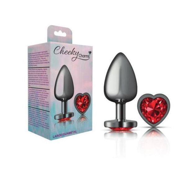 Cheeky Charms Gunmetal Butt Plug With Heart Red Jewel Large Non Vibrating Butt Plugs