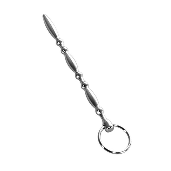 Silver Metal Beaded Urethral Plug W Ring  & Ball Toys