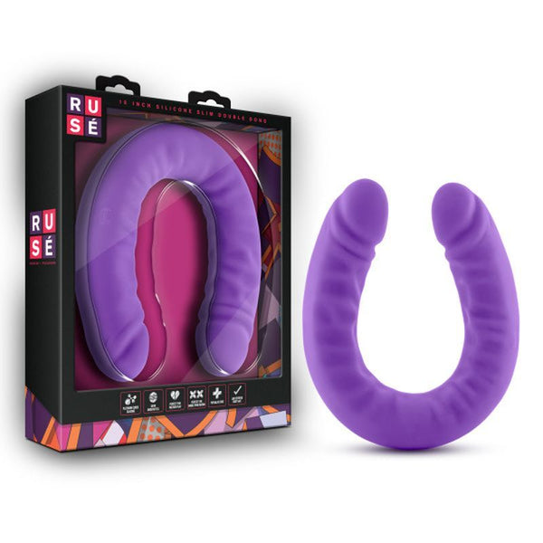 Ruse Silicone Slim 18In Purple Double Dong Double Ended Dildos