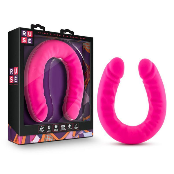 Ruse Silicone Slim 18In Hot Pink Double Dong Double Ended Dildos