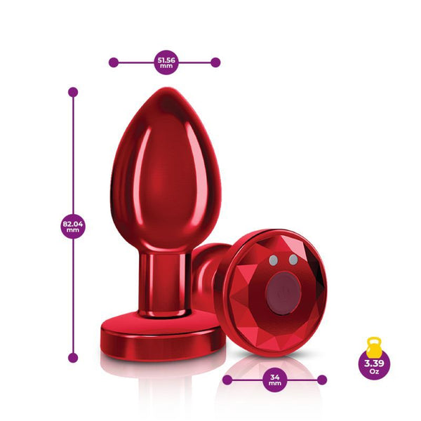 Cheeky Charms Red Rechargeable Vibrating Metal Butt Plug W Remote Medium Vibrating Butt Plugs