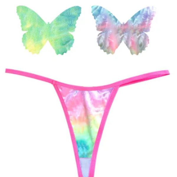 Rainbow Sherbet Tie Die Butterfly Pastie And Panty Set  Clothing