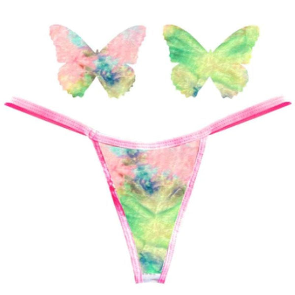 Rainbow Sherbet Tie Die Butterfly Pastie And Panty Set  Clothing