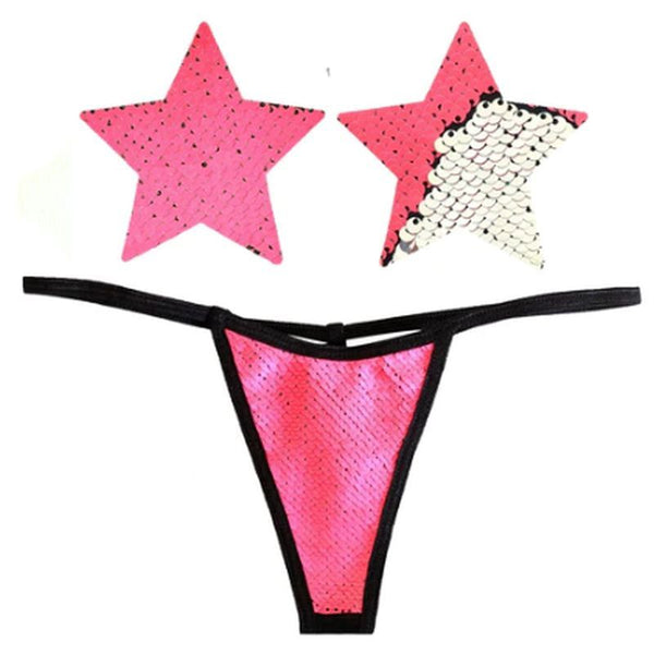 Bitchin Neon Pink And Silver Blacklight Sequin Pastie Panty Set  Clothing