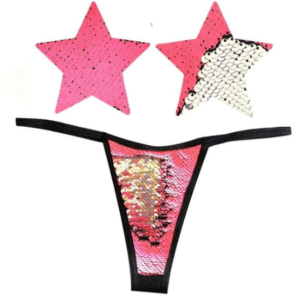 Bitchin Neon Pink And Silver Blacklight Sequin Pastie Panty Set  Clothing