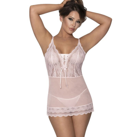 Lace Chemise Blush Lingerie Set With G String Adjustable Straps Erotic Dresses