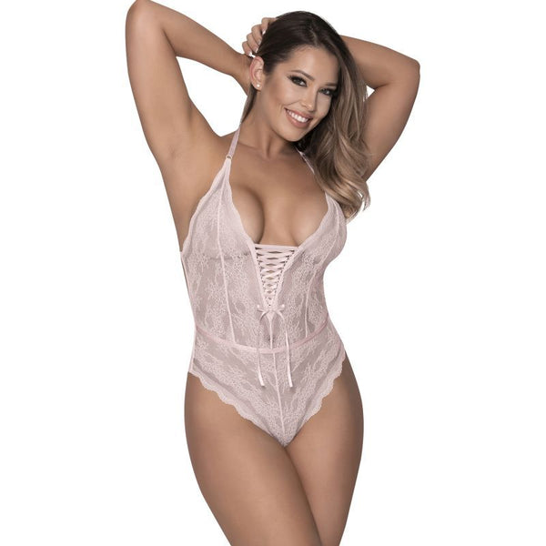 Mesh And Lace Teddy Blush Bodysuits